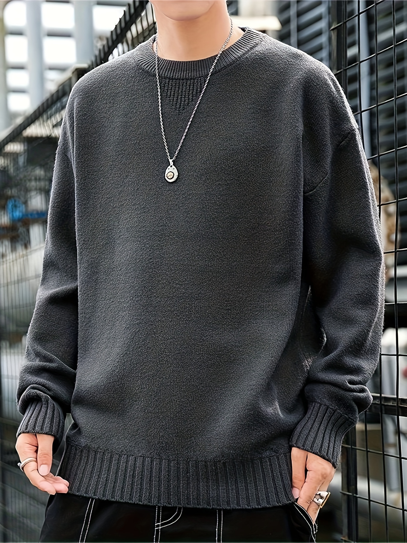 Men Oversized Sweaters Winter Knitted Sweater Solid Casual Long Sleeve  Pullovers