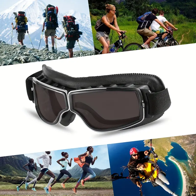 motorcycle goggles vintage pilot pu leather riding glasses scooter atv off road anti scratch dust proof motorbike helmet eyewear for men women adult 1