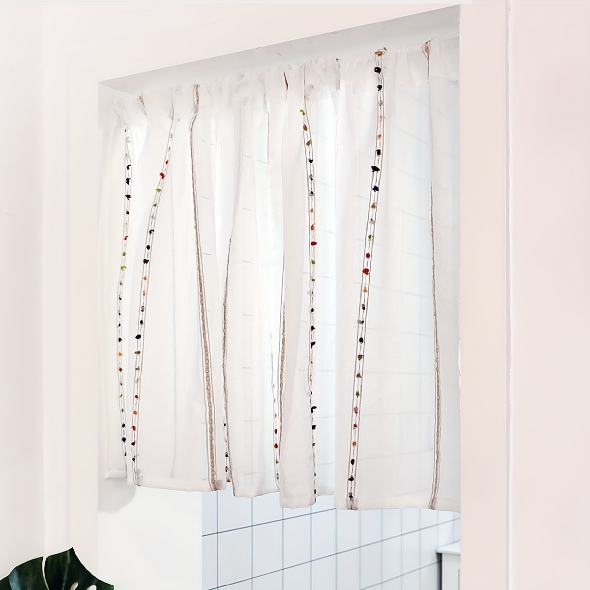 1pc Fresh And Rod Pocket Curtain Vertical Striped Small Window Curtain