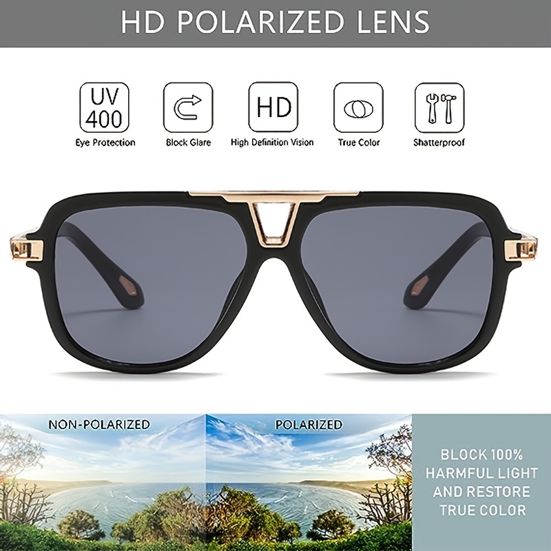 Men's Polarized Retro Aviator Sunglasses, Uv400, Oversized Square Frames  Glasses Mixed Color Glasses（with Glasses Case） - Temu