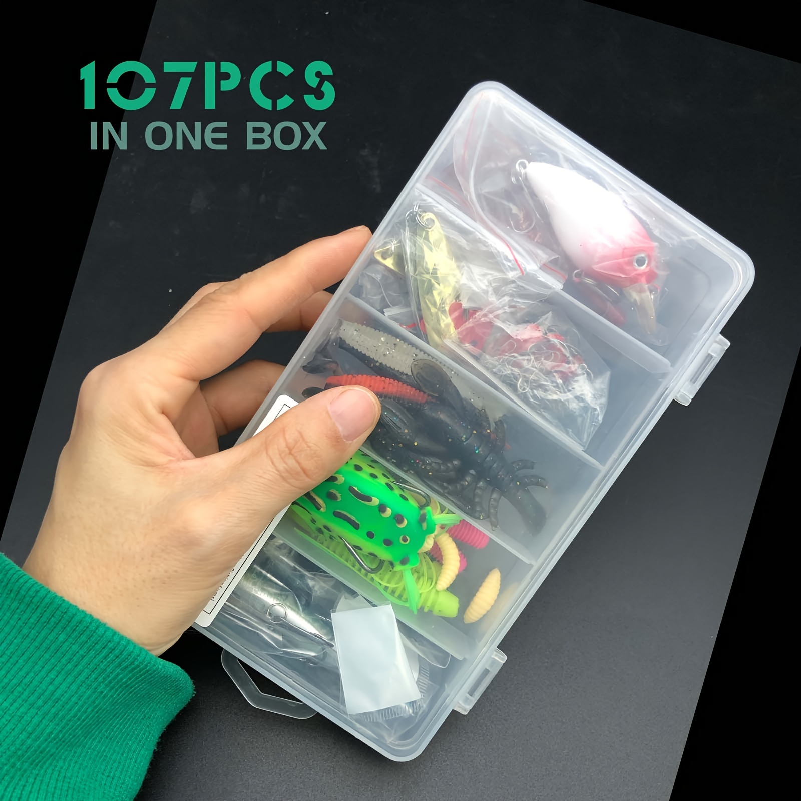 26 107 132 284pcs fishing lures kit tackle box with hard lures spoon lures soft plastic worms swimbaits crankbait jigs hooks for bass trout salmon fishing details 9