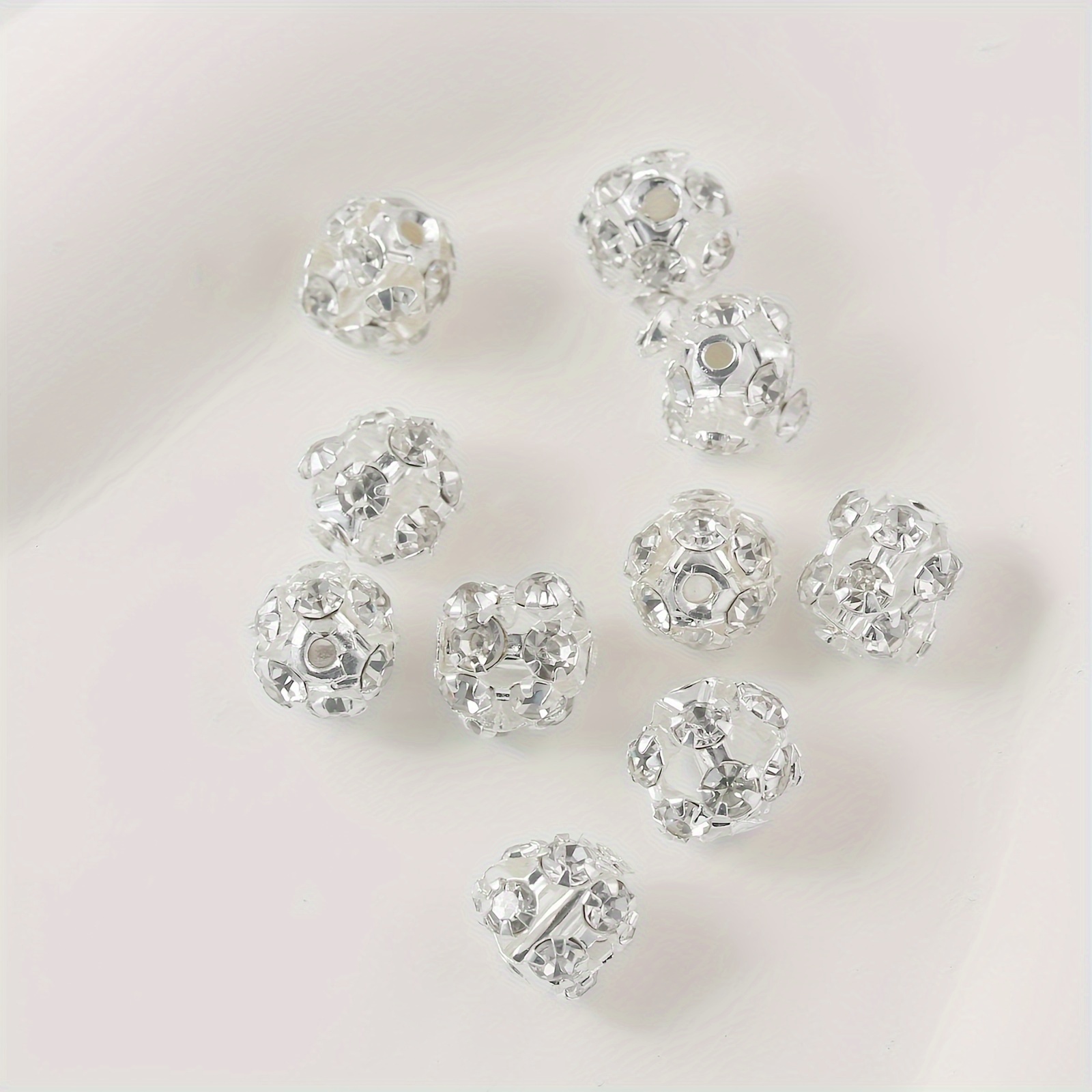 50pcs Round Rhinestone Spacer Beads - Glass Jewelry Making Accessories For Decor