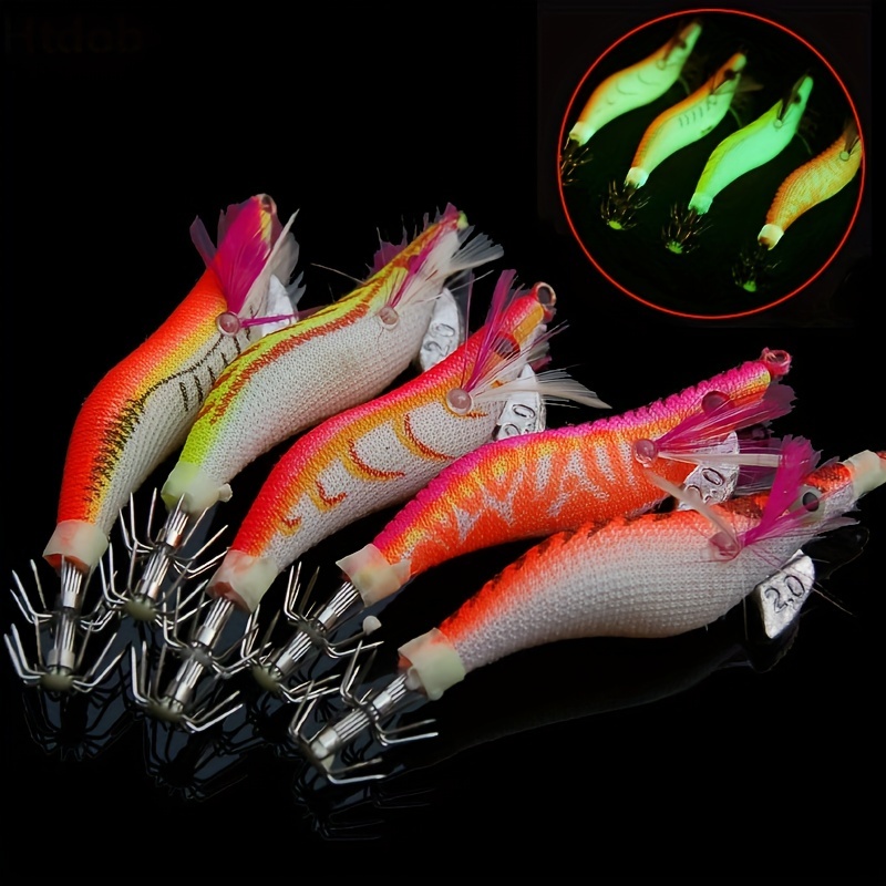 Luminous Squid Jigs Prawn Hook Wooden Bionic Shrimp Baits - Temu