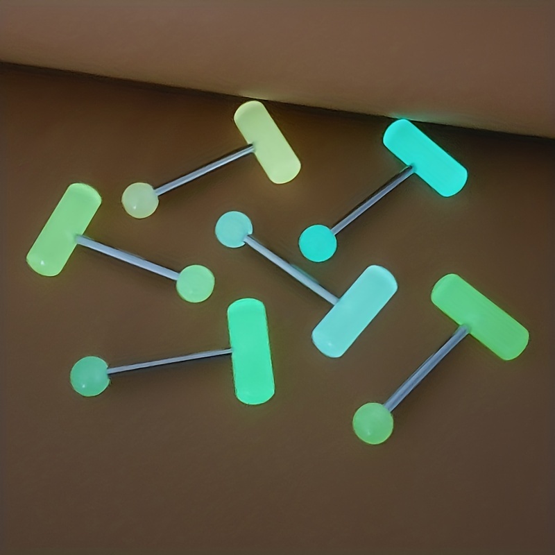6pc Luminous Acrylic Tongue Stud Ring Set