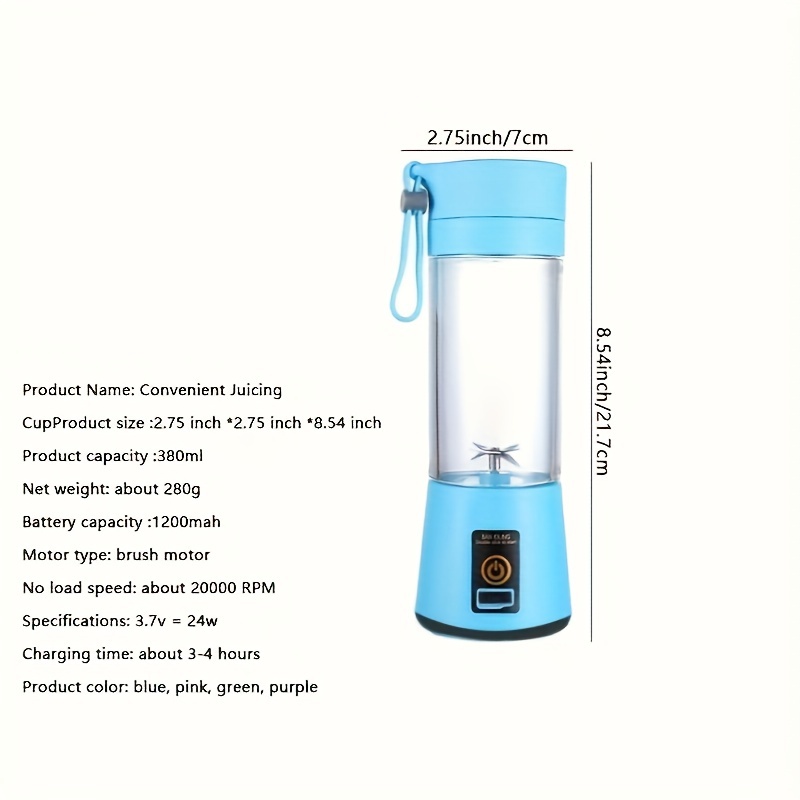 Rechargeable Portable Blender: 10 Blades for Delicious Shakes & Smoothies,  370ml/12.5oz BPA-Free Juicer Cup - Perfect for Sports, Travel, Home & Offic