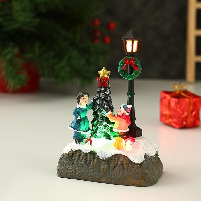 LED Christmas Village Ornaments Microlandscape Resin Figurines