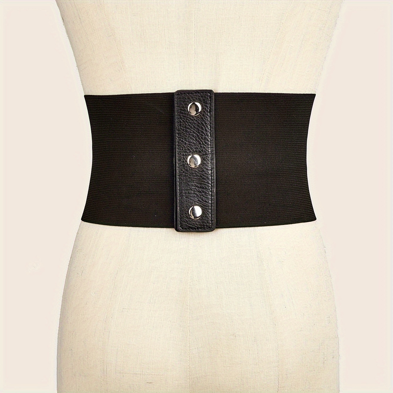 Punk Fishhook Buckle Wide Girdle Retro Rivet Black Elastic - Temu