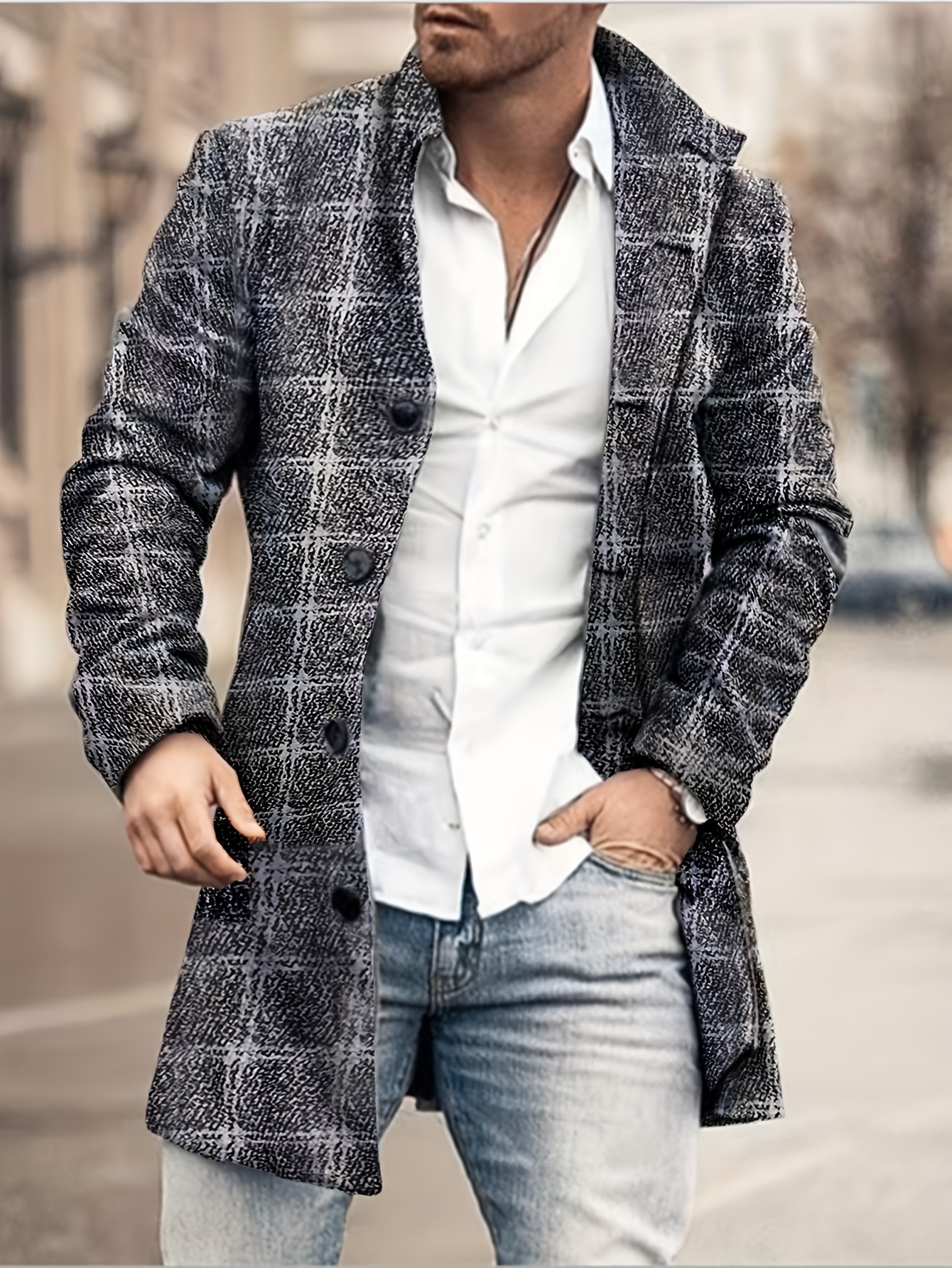 Elegant Retro Trench Coat, Men's Semi-formal Single Breasted Lapel Overcoat  For Fall Winter Business - Temu