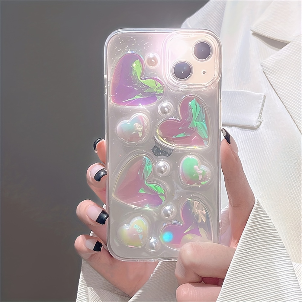 Holographic Heart Phone Case for iPhone 14 Pro Max Laser Love Heart Cover  Women