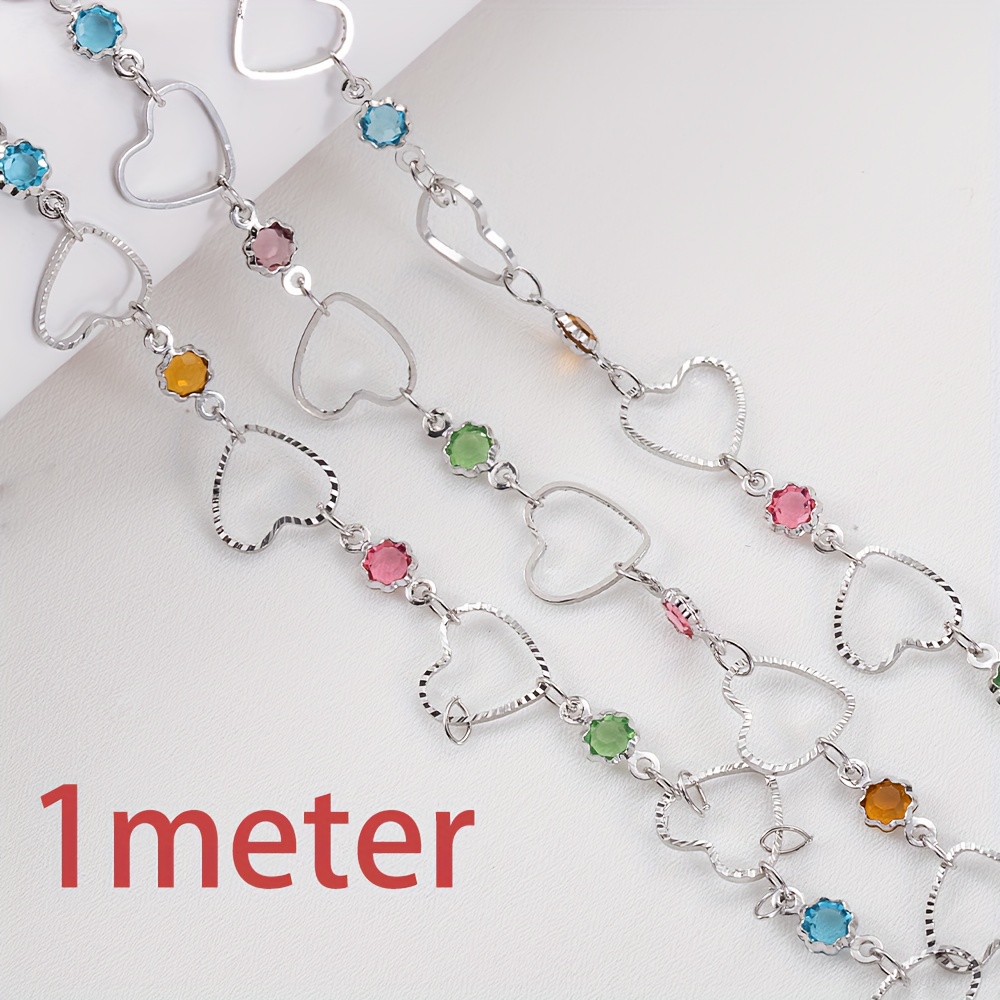 1meter Crystal Bead Chain Colorful Love Heart Oval Glass - Temu