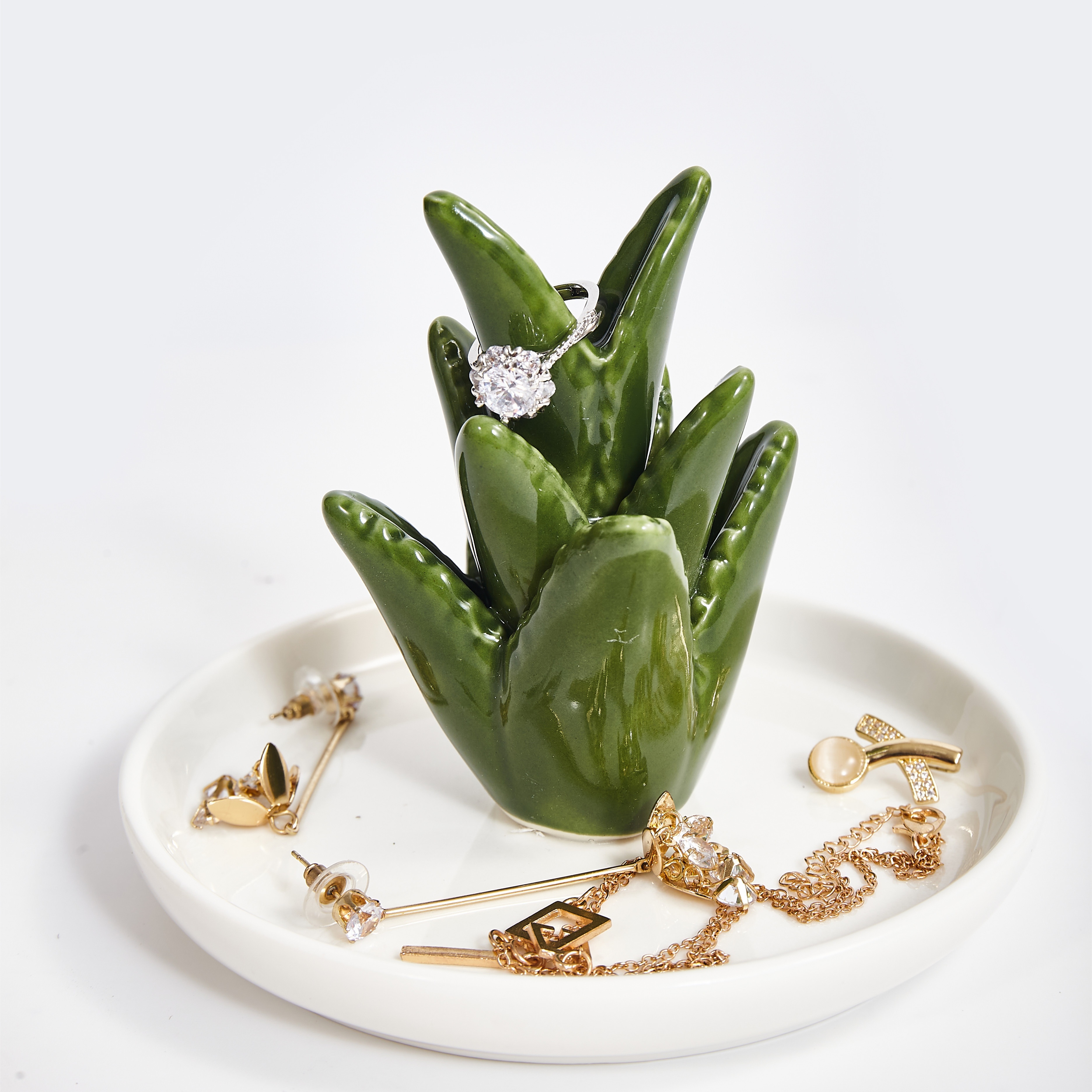 Cute Nordic Style Cactus Ceramic Jewellery Decoration Tray Plate -  Peachymart