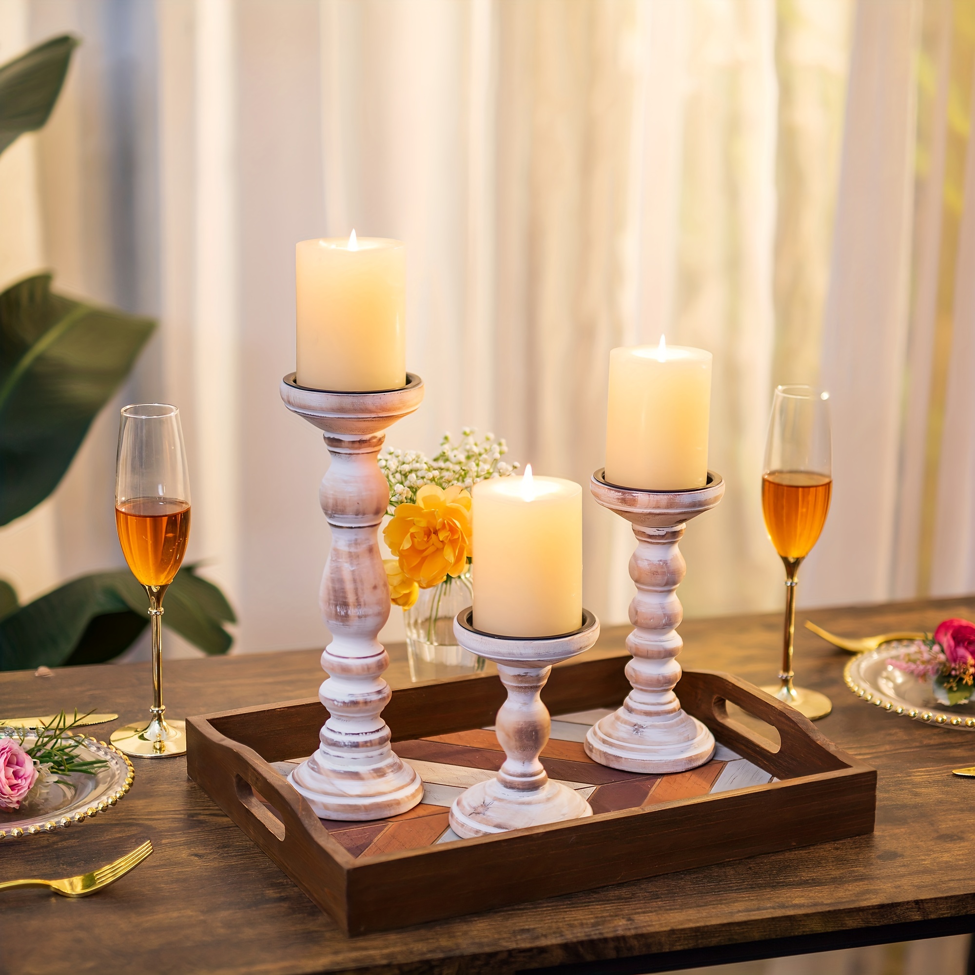  OLEEK Wood Candle Holders for Table Centerpiece (9,8,6) -  (fits 7/8 Candles) Farmhouse Wooden Candlestick Holder Set - Fall Rustic Candle  Holder Wood - Antique Decorative Candles for Home Decor 