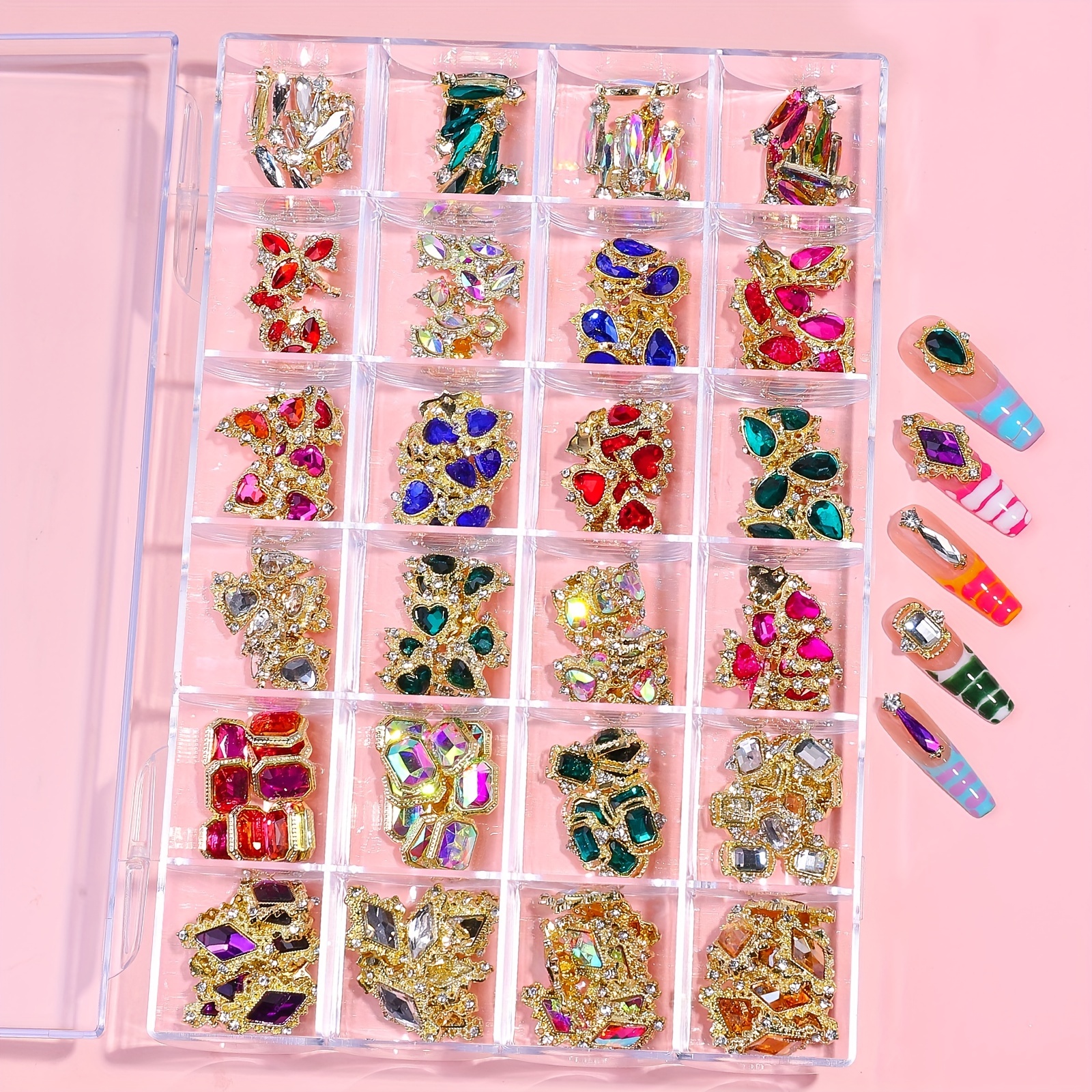 Luxury Alloy Nail Rhinestones Gems Charms Kit Colorful - Temu