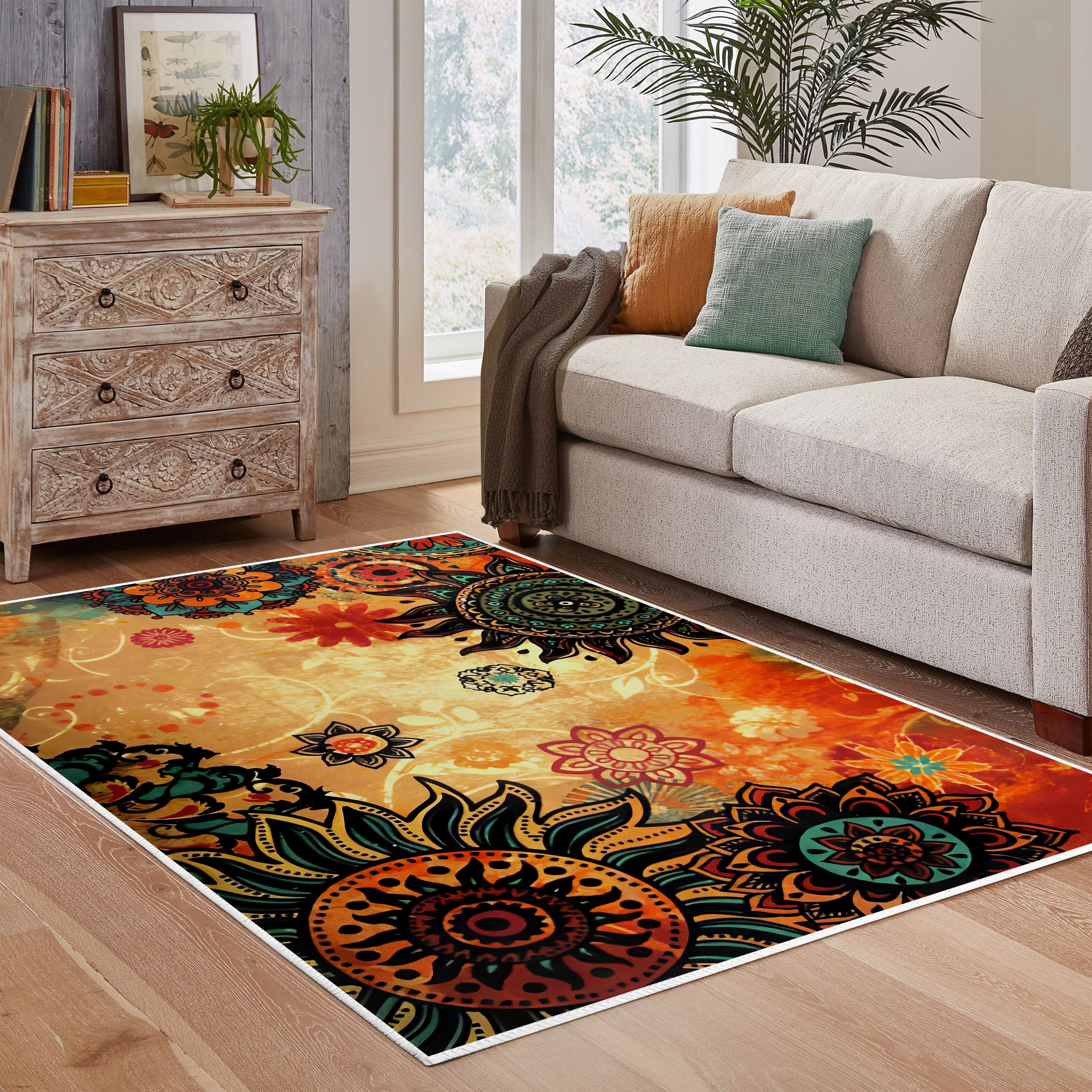 Boho Floral Floor Mat Home Entry Door Floor Mat Living Room Carpet