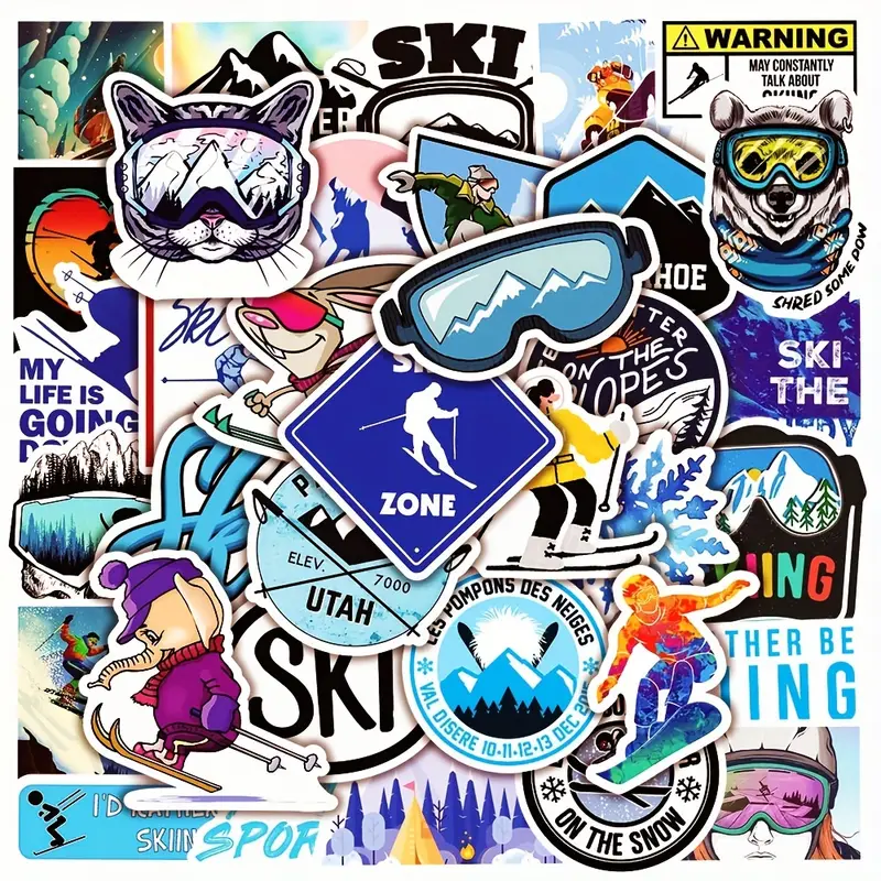 50 Pcs Ski Dessin Animé Doodle Autocollant Téléphone Cas - Temu Switzerland