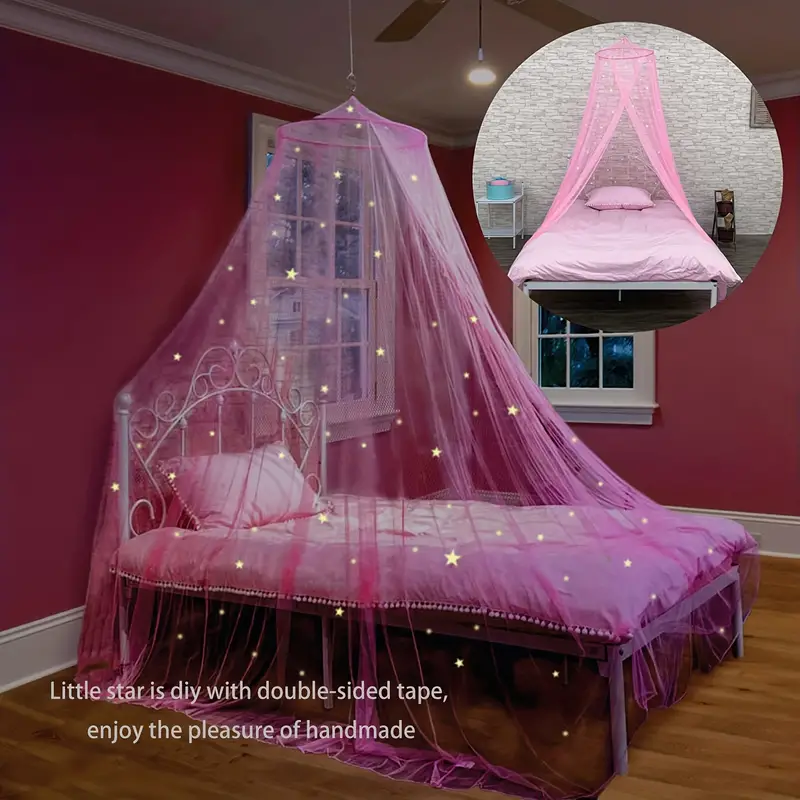 bed canopy for girls with glowing stars princess pink baby canopy for bed netting room decor ceiling tent canopy for crib single twin full queen size kids bed curtains fire retardant fabric details 1