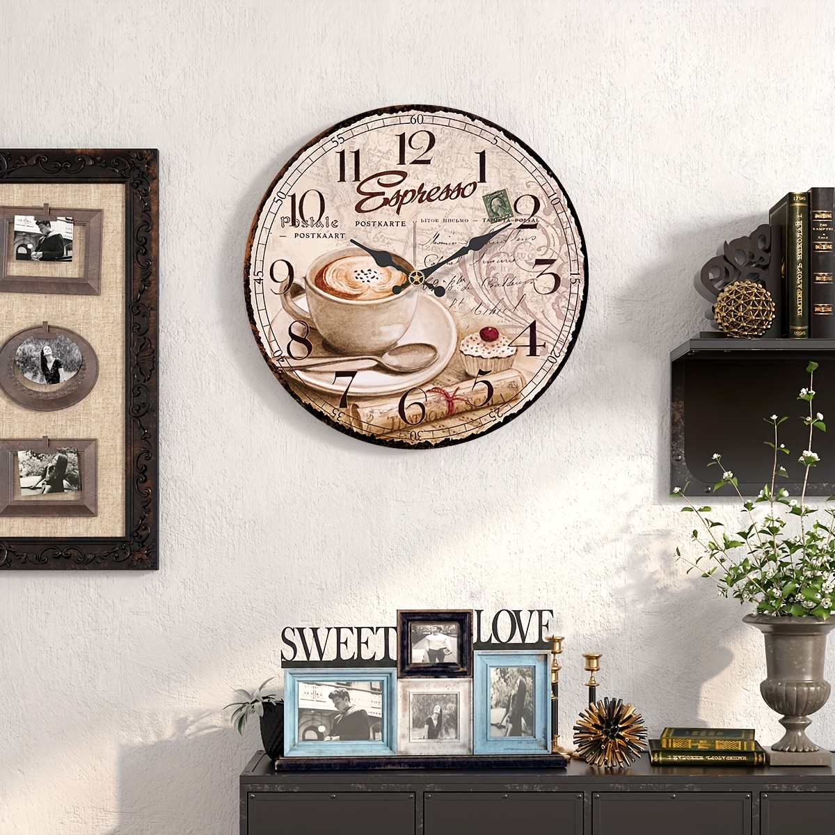 Reloj de pared de cocina rústico de madera para oficina, café, decoración  de pared, relojes silenciosos de 12 pulgadas para cocina, oficina