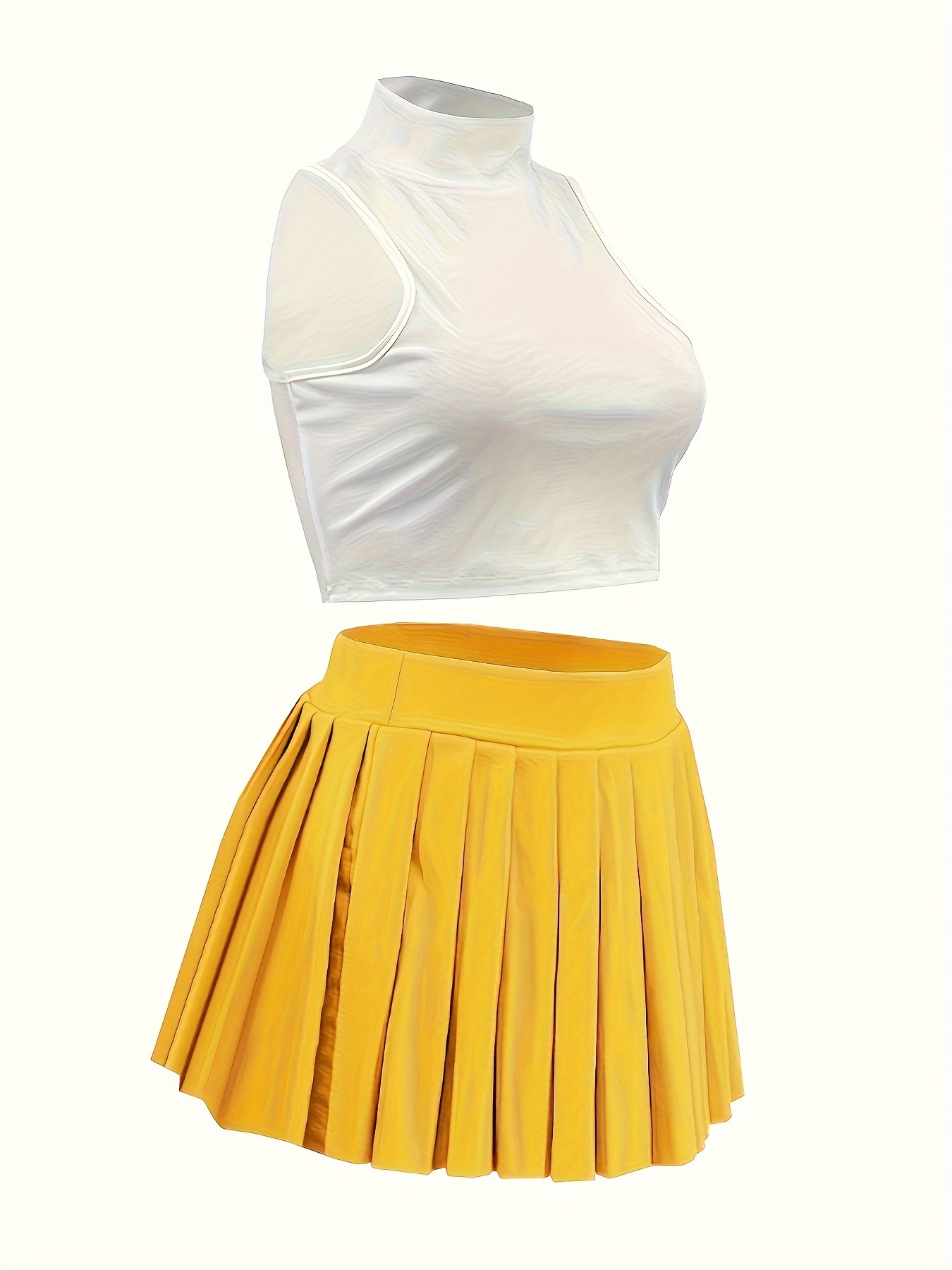 Sexy Slim Two piece Skirt Set Halter Neck Crop Top Pleated - Temu
