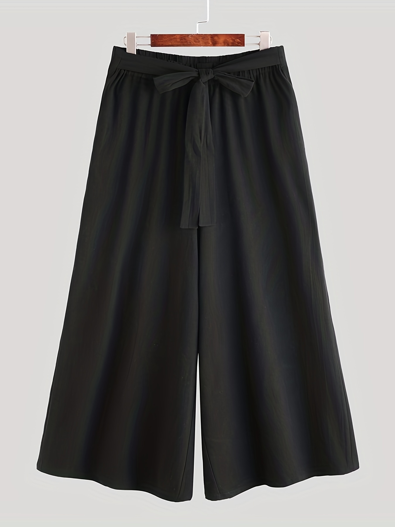 Oversized Belt Culotte Pants - Black - Pomelo Fashion