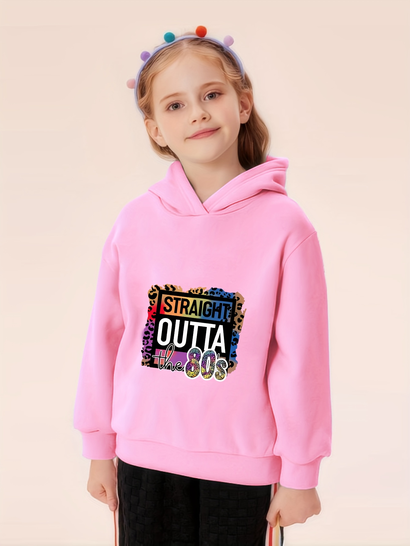 80s graffiti print girls casual hoodie street style loose Temu