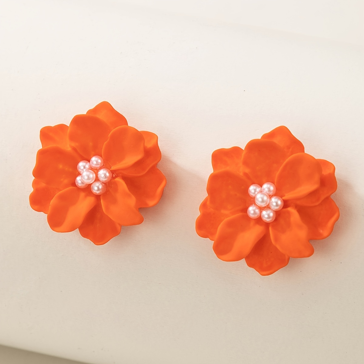 Versatile Orange Camellia Flower Stud Earrings, 1 Pair