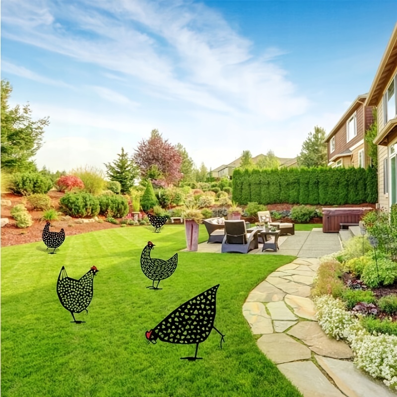 Poulailler Art métal décoratif jardin Pile - poule et poussin silhouette  statue décoration de jardin créatif, terrasse, cadeau de poulet en plein  air - 4pcs animal Lawn decor