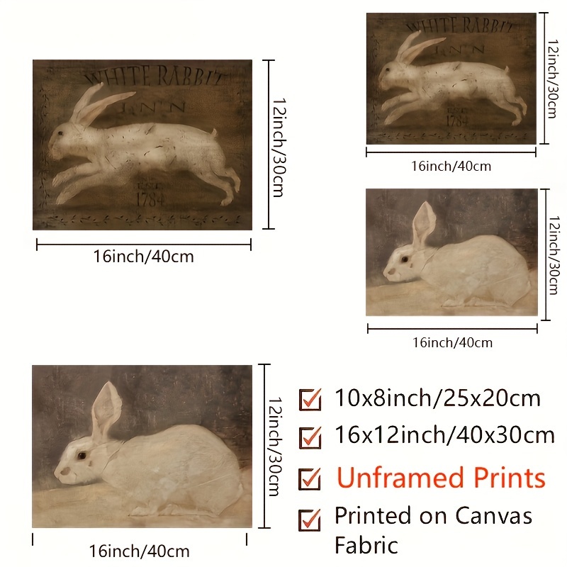 White Rabbit Inn Art Print Vintage Bunny Oil Painting Canvas Temu