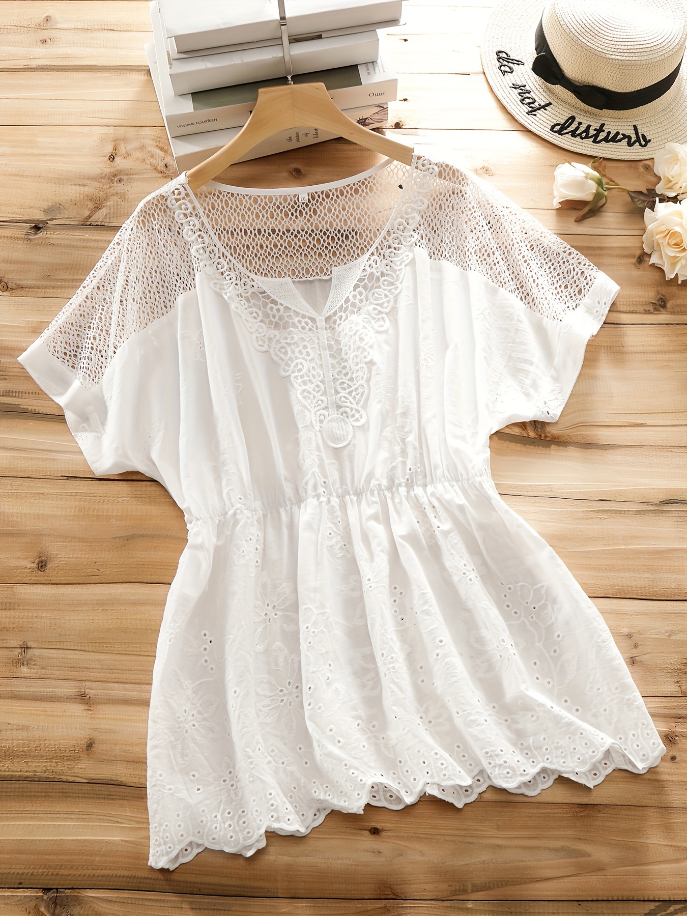 Plus Size Tops for Women Dressy Casual Lace Stitching Short Sleeve