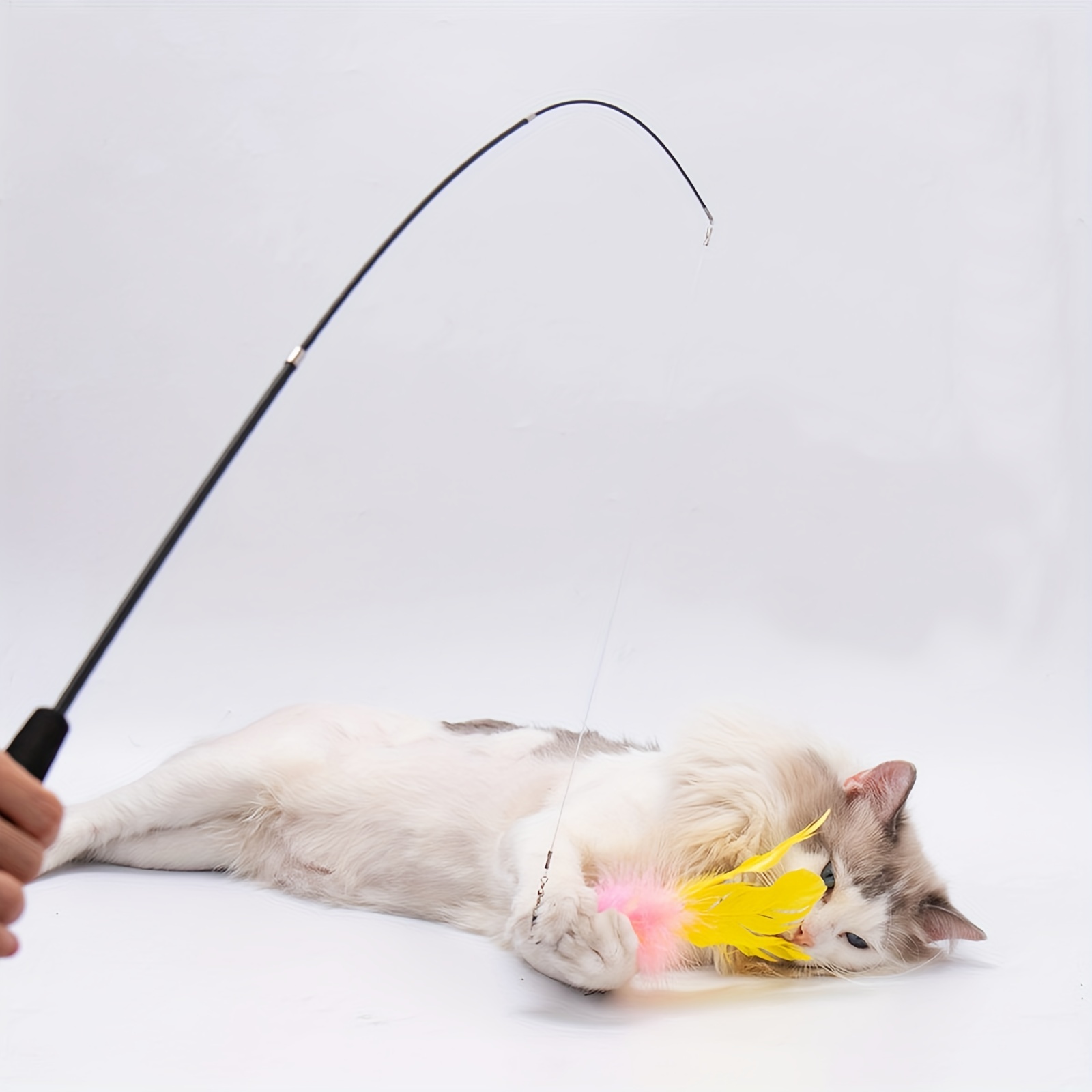 Pulley Telescopic Cat Fishing Pole Toy, Retractable Cat Teaser Wand Toy,  Cat Interactive Toy For Indoor Interactive Kitten Wand Fishing Pole Toy,  For