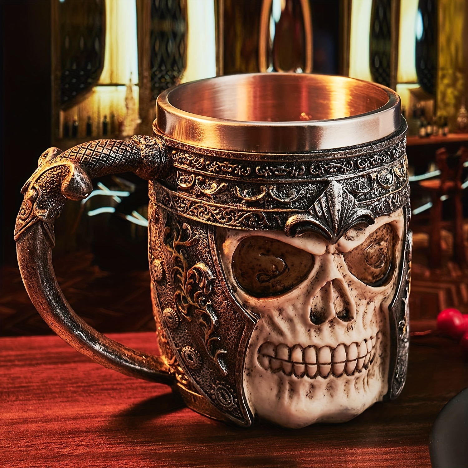 Stainless Steel Double Handle Horn Skull Beer Cup