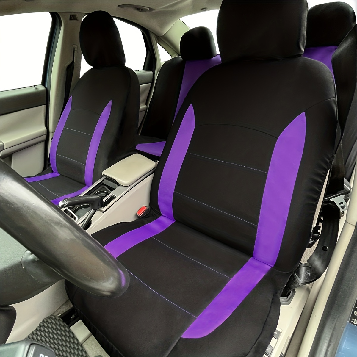 Leather and Mesh Universal Fit Car Seat Covers Black and Purple