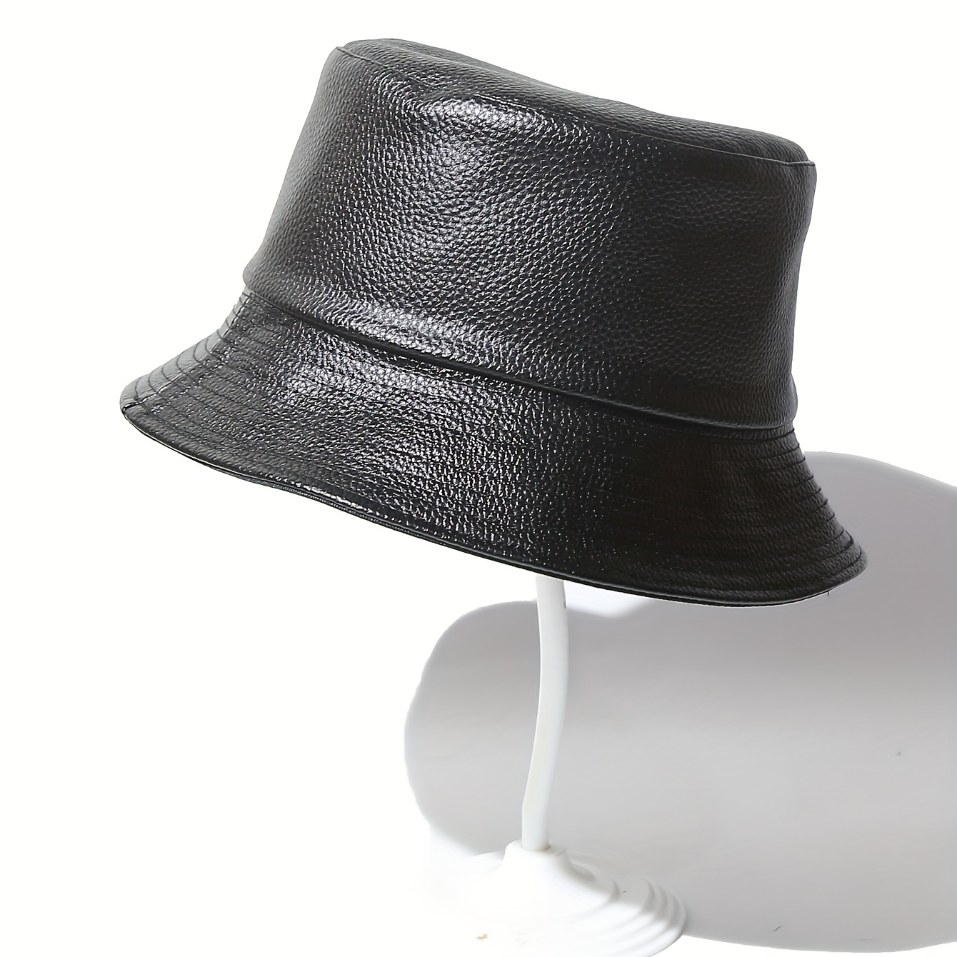 Reversible Lychee Embossed Bucket Hat Black Pu Waterproof - Temu Canada