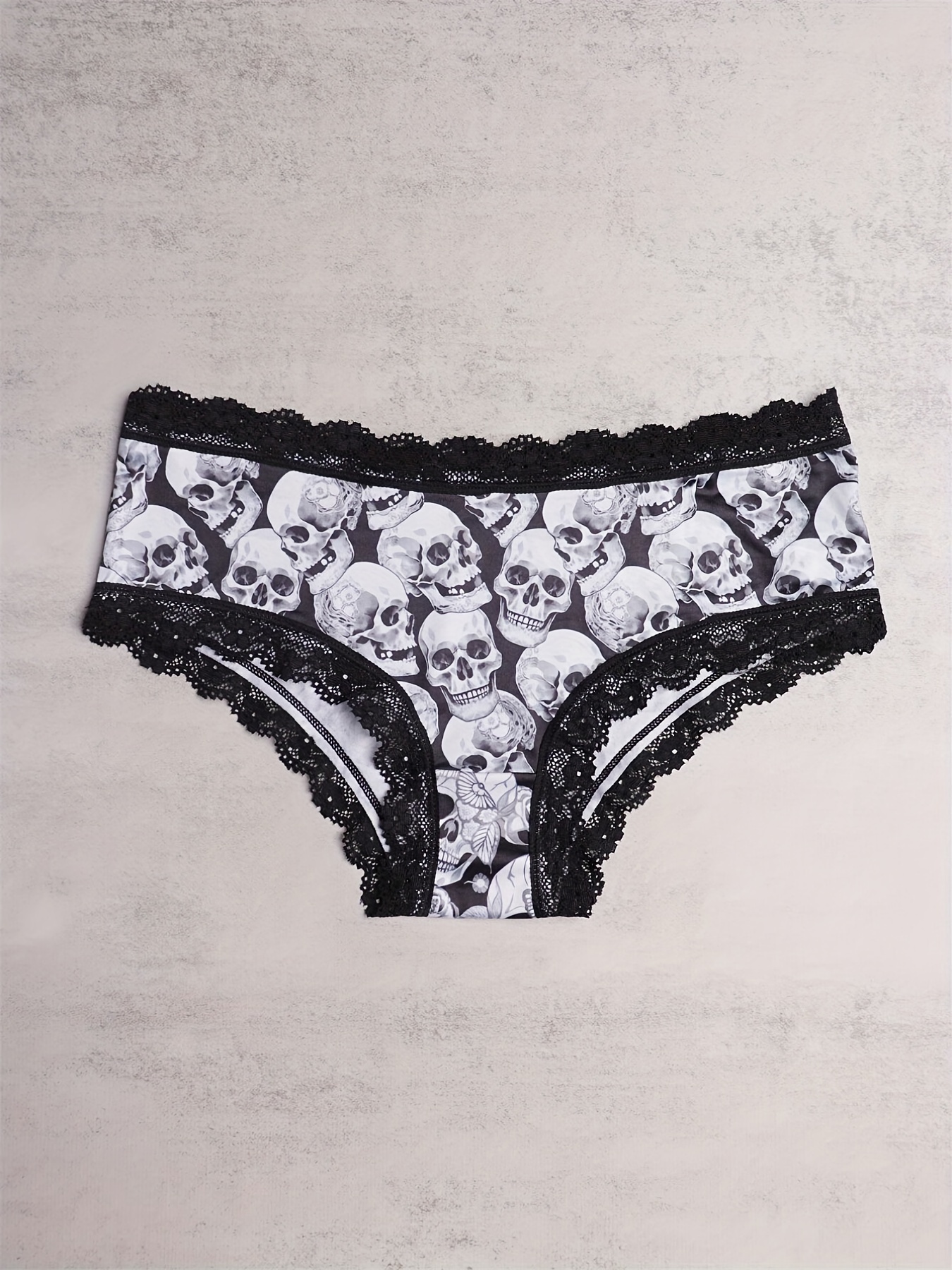 Contrast Lace Hipster Panties Skull Print Intimates Panties - Temu