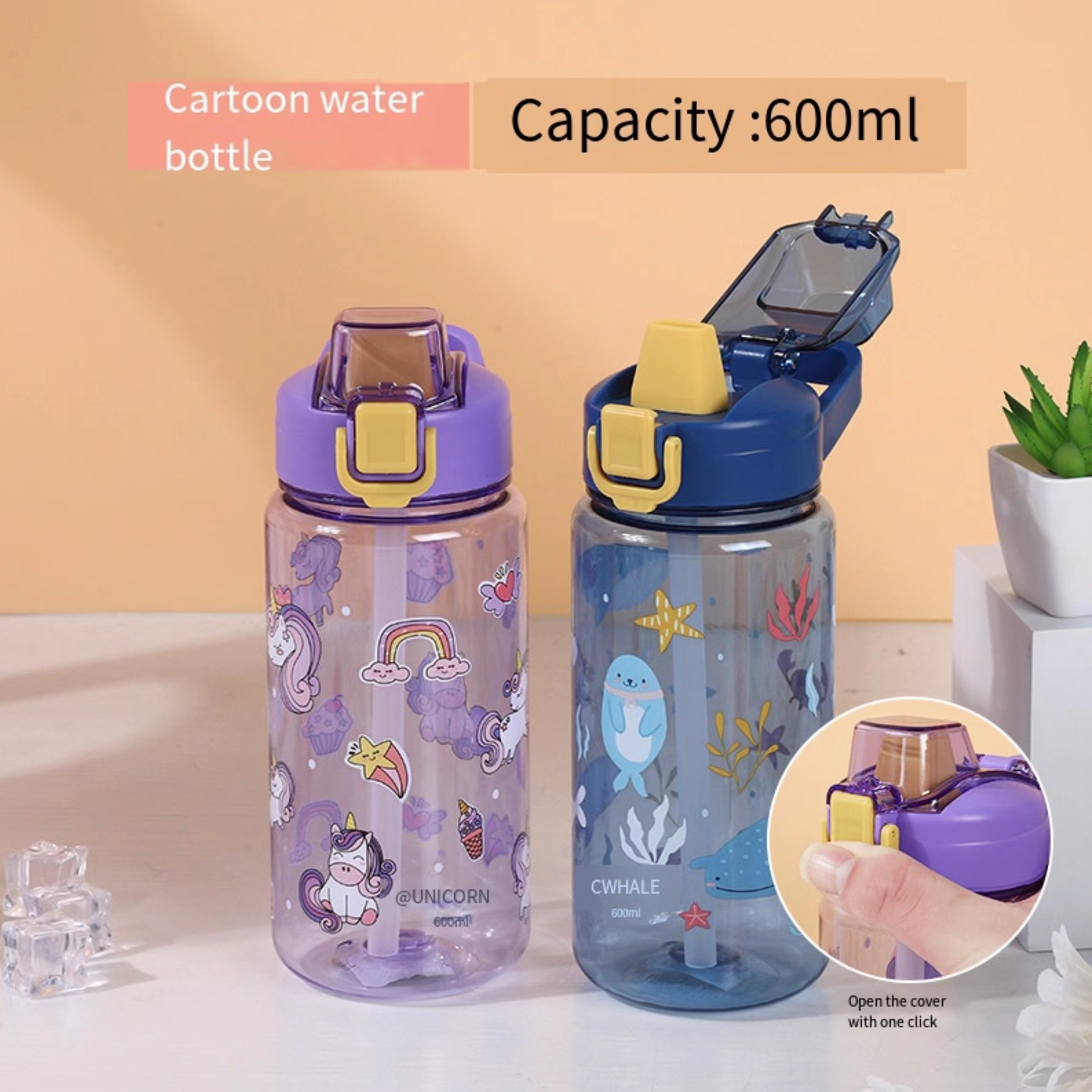Disney-Gobelet à eau Stitch, Bouteille en plastique portable