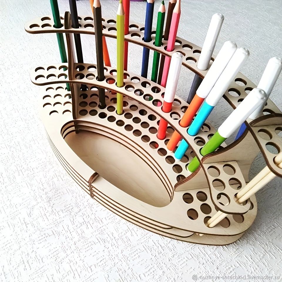 tinctor Wooden Paint Brush Holder for 44 Brushes - Desk Stand Paintbrush  Organizer, Holding Rack for Pens, Paint Brushes, Colored Pencils, Markers
