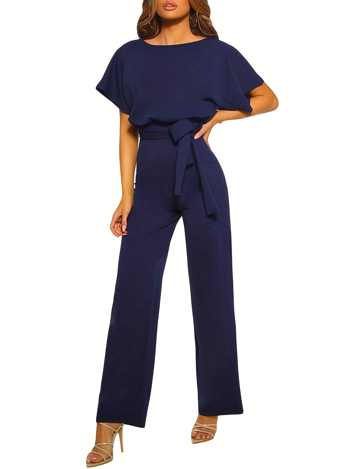 Button Front Wide Leg Jumpsuit, Casual Short Sleeve Jumpsuit For Spring &  Summer, Women's Clothing