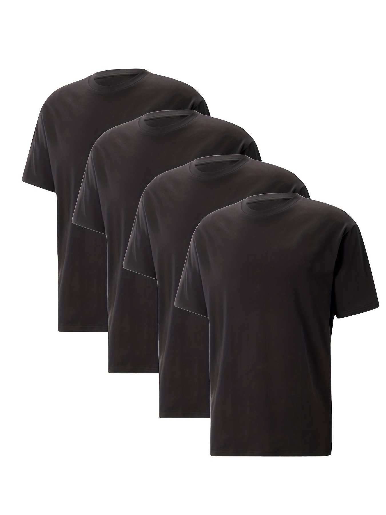 4 Uds. Camisetas Cómodas Informales Hombre Camisetas Negras - Temu