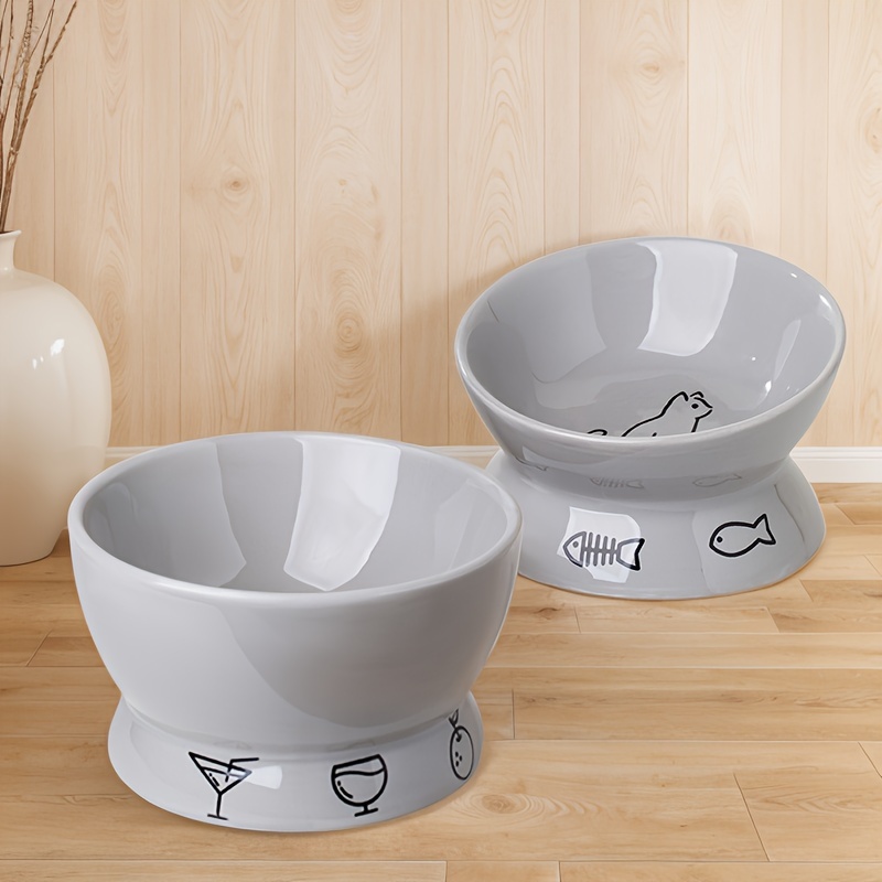 Elevated Ceramic Cat Bowl Tilted Design For Comfortable Feeding