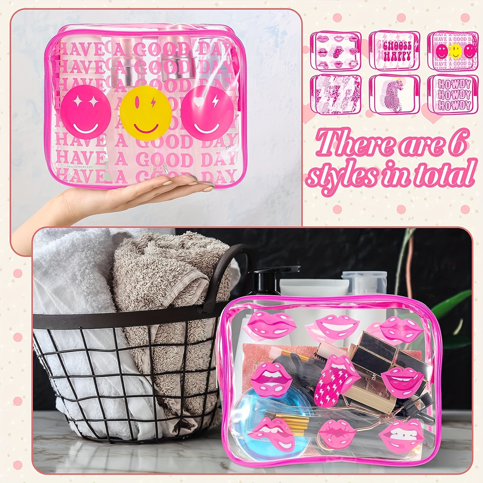 6 Pcs Preppy Clear Makeup Bags Leopard Waterproof Toiletry