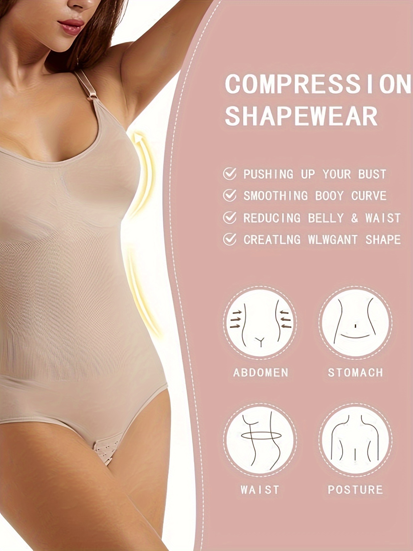 Solid Spaghetti Strap Bodysuit Tummy Control Shapewear Body - Temu