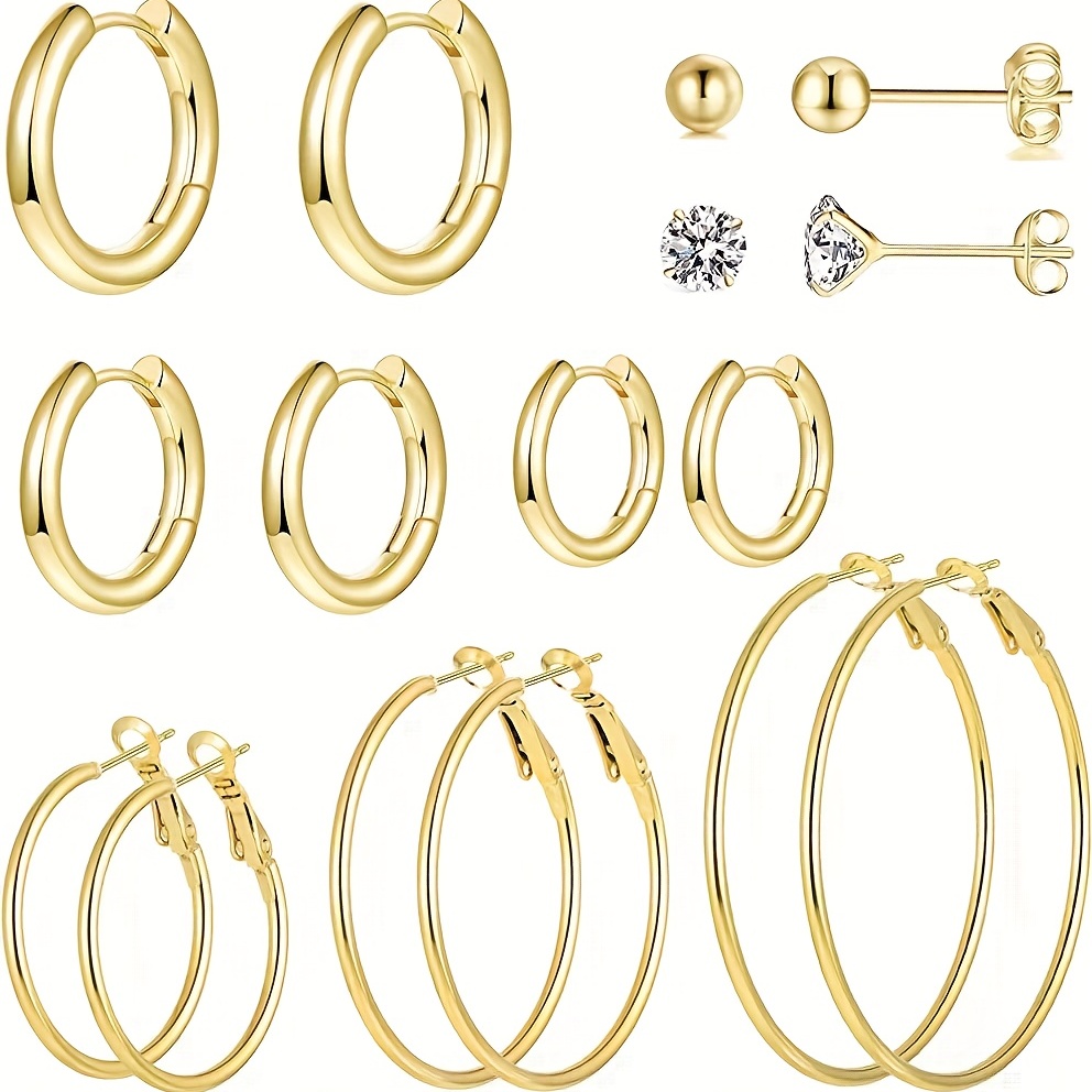 

Golden/ Silvery 8 Pairs Hypoallergenic Earrings 316l Stainless Steel Hoop Earrings & Stud Earrings Set Minimalist Style Versatile Ornaments