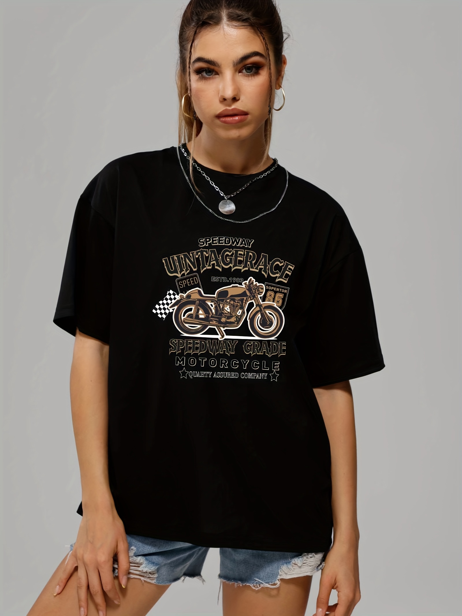 Homme T-shirt Moto Et Lettre, Mode en ligne