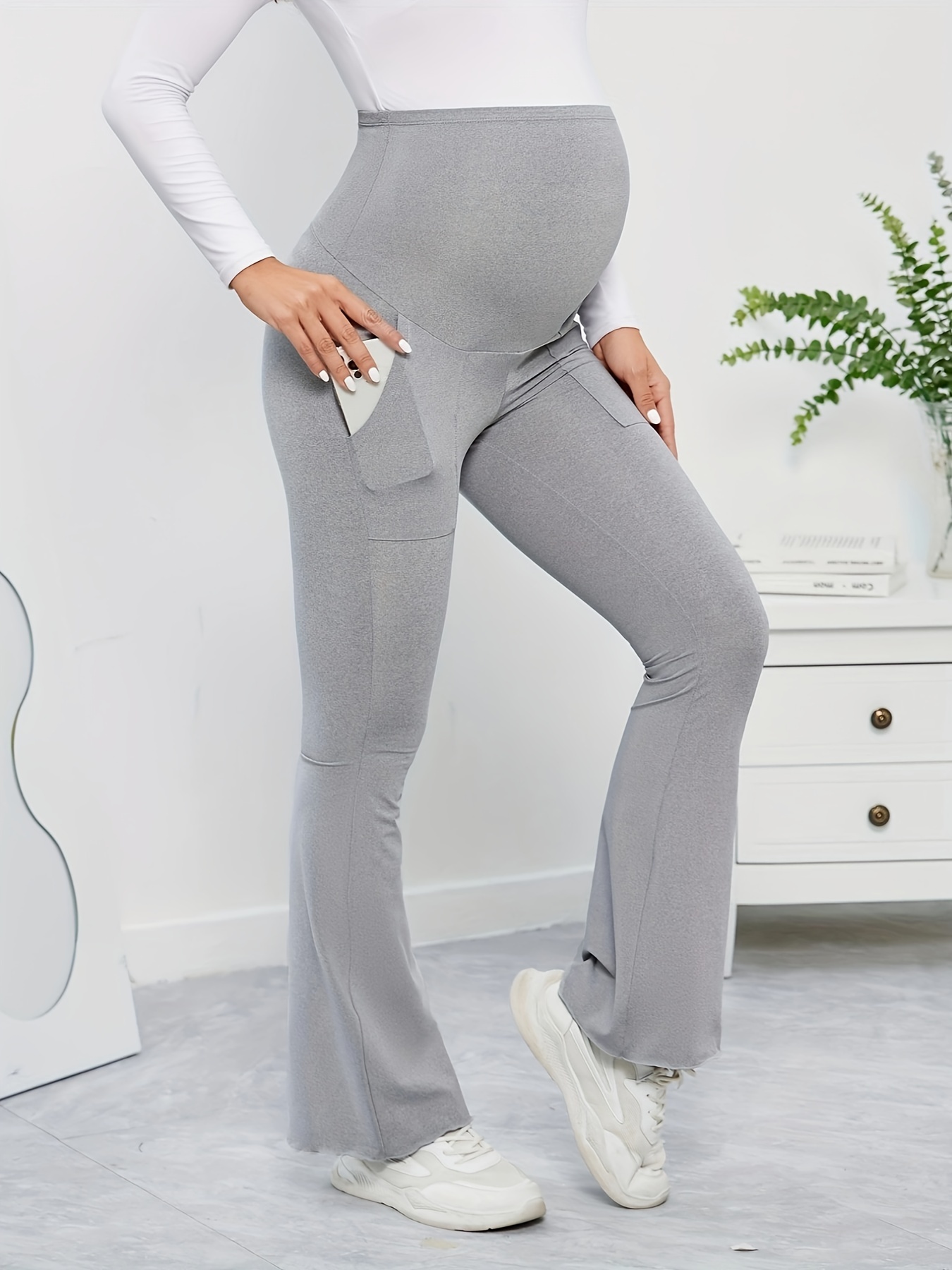 Pregnant Women's High Waist Tummy Support Pants Pocket - Temu Canada