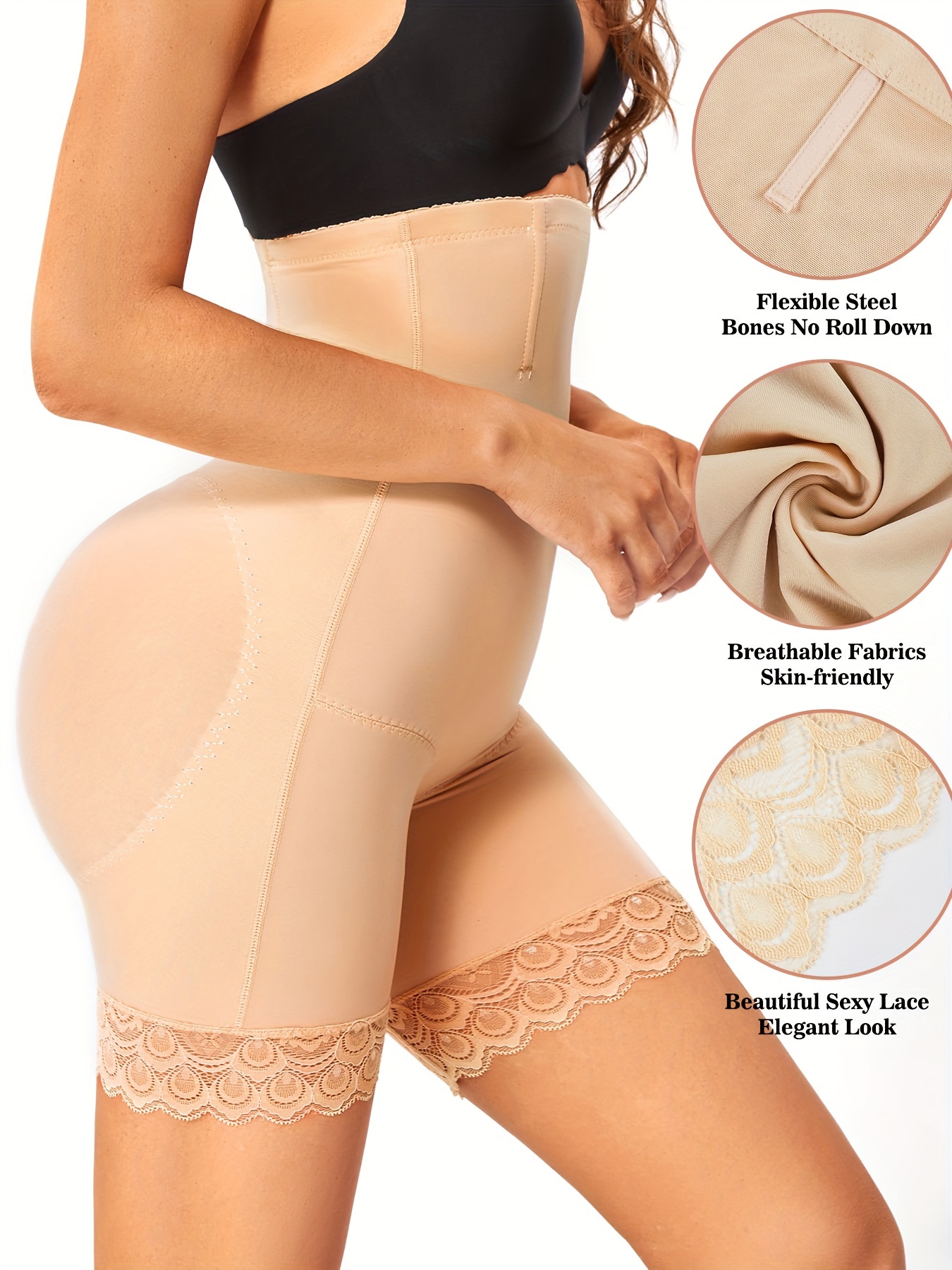 Lace Trim Shaping Shorts High Waist Tummy Control Slimming - Temu