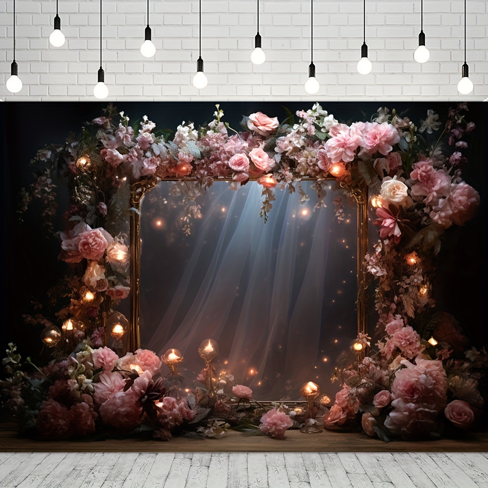 

1pc, Romantic Wedding Photography Backdrop, Vinyl Rose Flower Background Bridal Shower Portrait Baby Shower Party Decoration Banner Photo Studio Prop 82.6x59.0 Inch/94.4x70.8 Inch