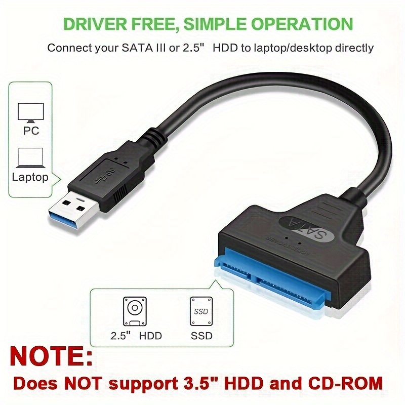 Cable USB 2,0 SATA 3 a USB 2,0, adaptador de hasta 6 Gbps, compatible con  disco duro externo SSD de 2,5 pulgadas, 22 Pines, Cable Sata III