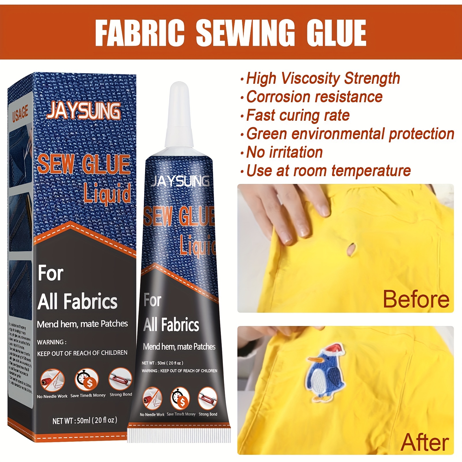  Fast Dry Fabric Glue, Fabric Fusion Permanent Fabric Sewing  Adhesive Glue, Cloth Repair Sew Glue DIY Speedy Fix For Clothing Jeans  Flannel Denim Leather Polyester Doll Repair