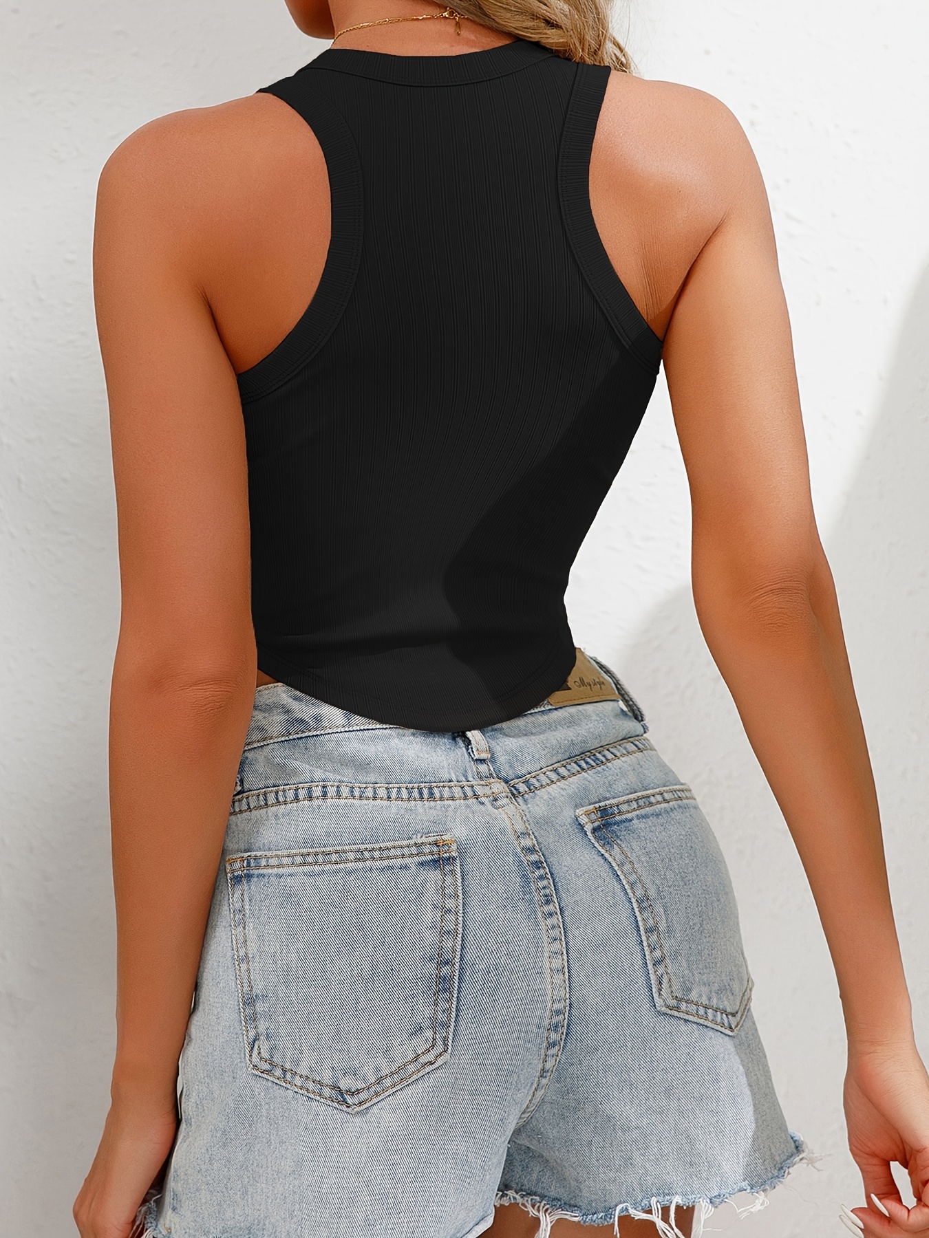 Ribbed Hanky Hem Tank Top Casual Solid Color Sleeveless Crop - Temu