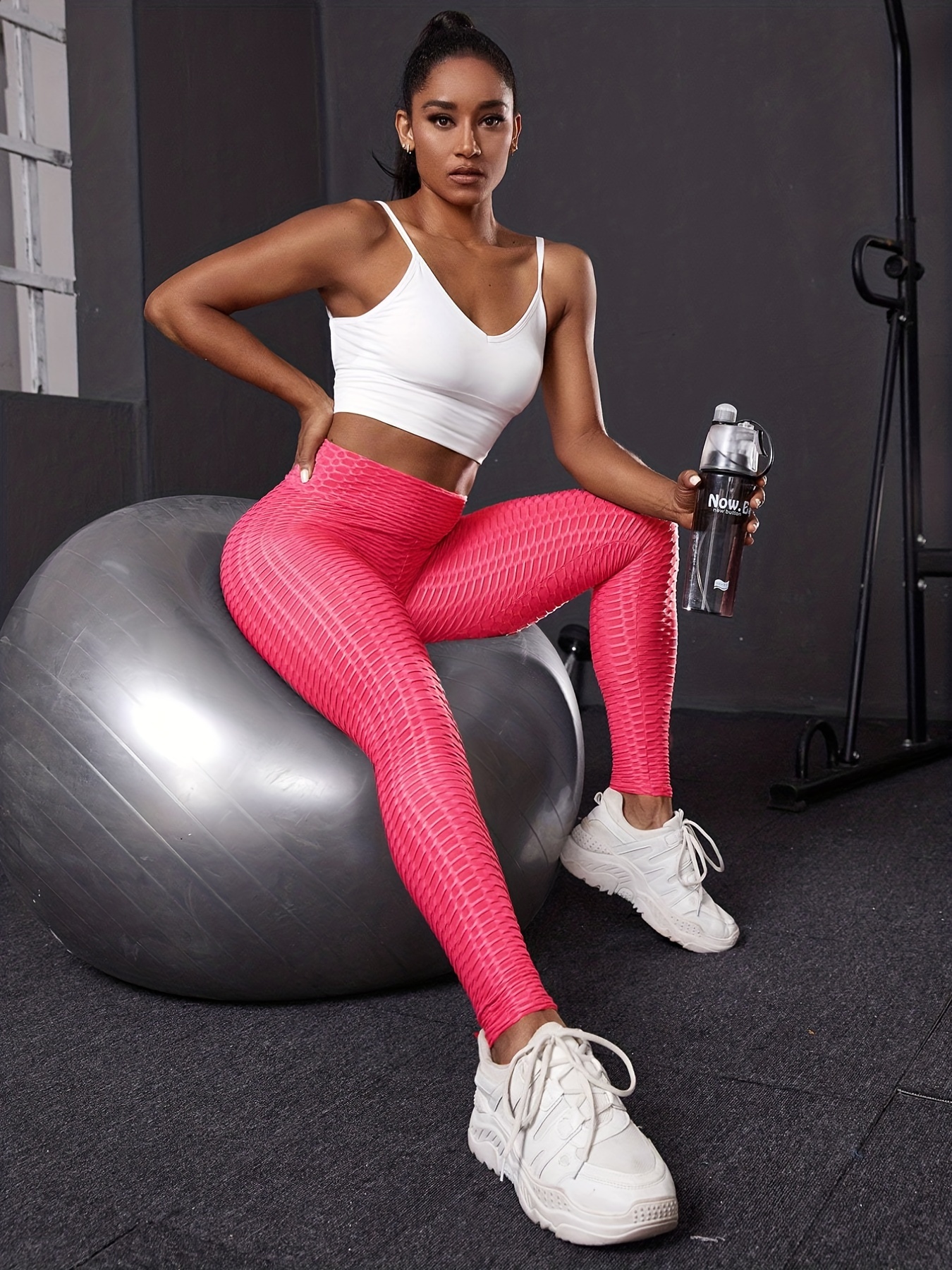 Women Dots Leggings Fitness Sports Gym Running Yoga Pants Pink XL