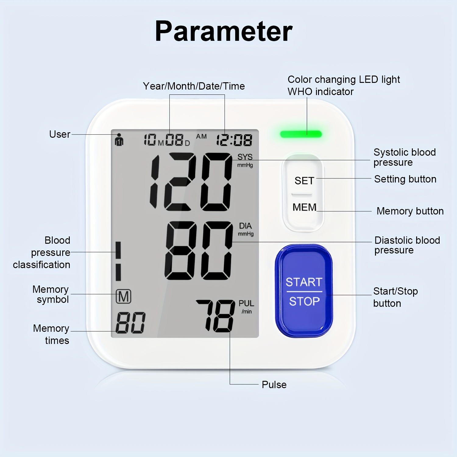 Automatic Arm Blood Pressure Monitor Led Full size Large - Temu